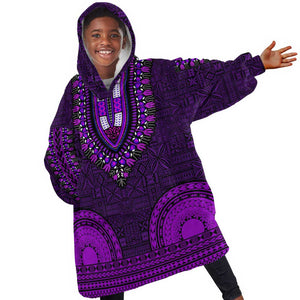 Purple Dashiki and Tapa Pattern Kid Wearable Blanket Hoodie Africa-Polynesia Together Culture