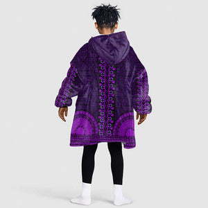 Purple Dashiki and Tapa Pattern Kid Wearable Blanket Hoodie Africa-Polynesia Together Culture