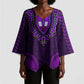 Purple Dashiki and Tapa Pattern Kimono Sleeve Blouse Africa-Polynesia Together Culture