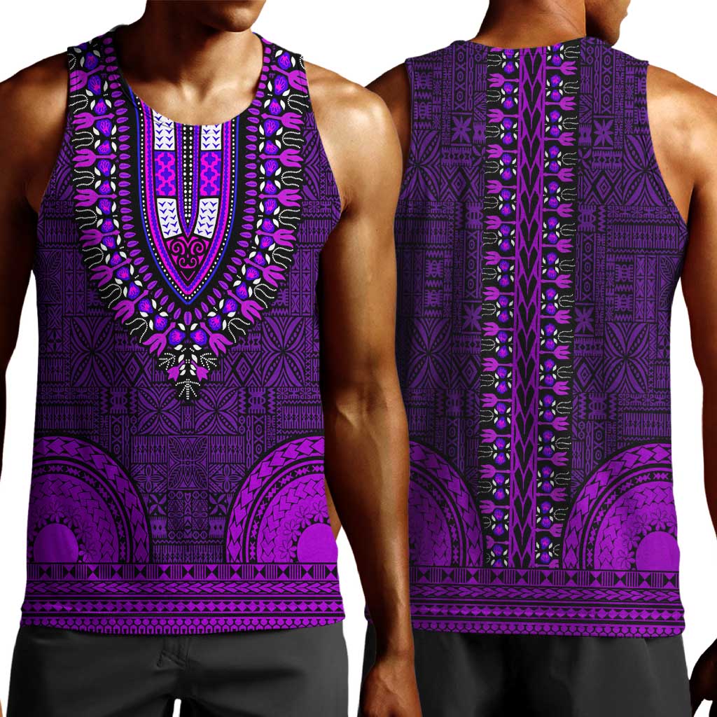 Purple Dashiki and Tapa Pattern Men Tank Top Africa-Polynesia Together Culture