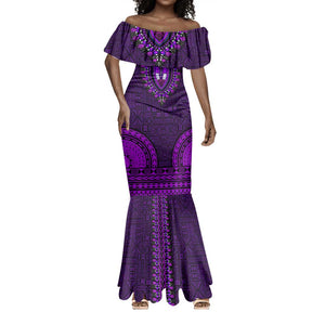 Purple Dashiki and Tapa Pattern Mermaid Dress Africa-Polynesia Together Culture
