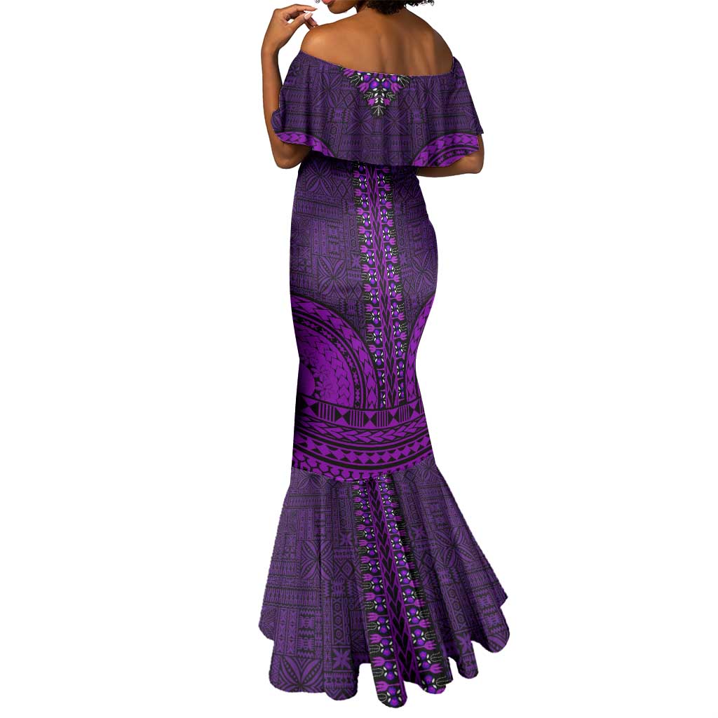 Purple Dashiki and Tapa Pattern Mermaid Dress Africa-Polynesia Together Culture