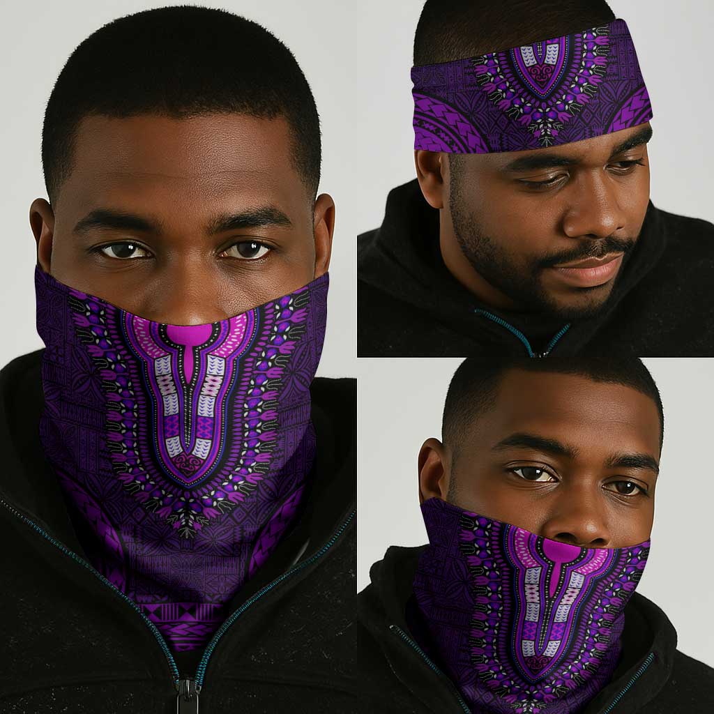 Purple Dashiki and Tapa Pattern Neck Gaiter Africa-Polynesia Together Culture LT9
