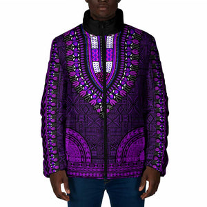 Purple Dashiki and Tapa Pattern Padded Jacket Africa-Polynesia Together Culture