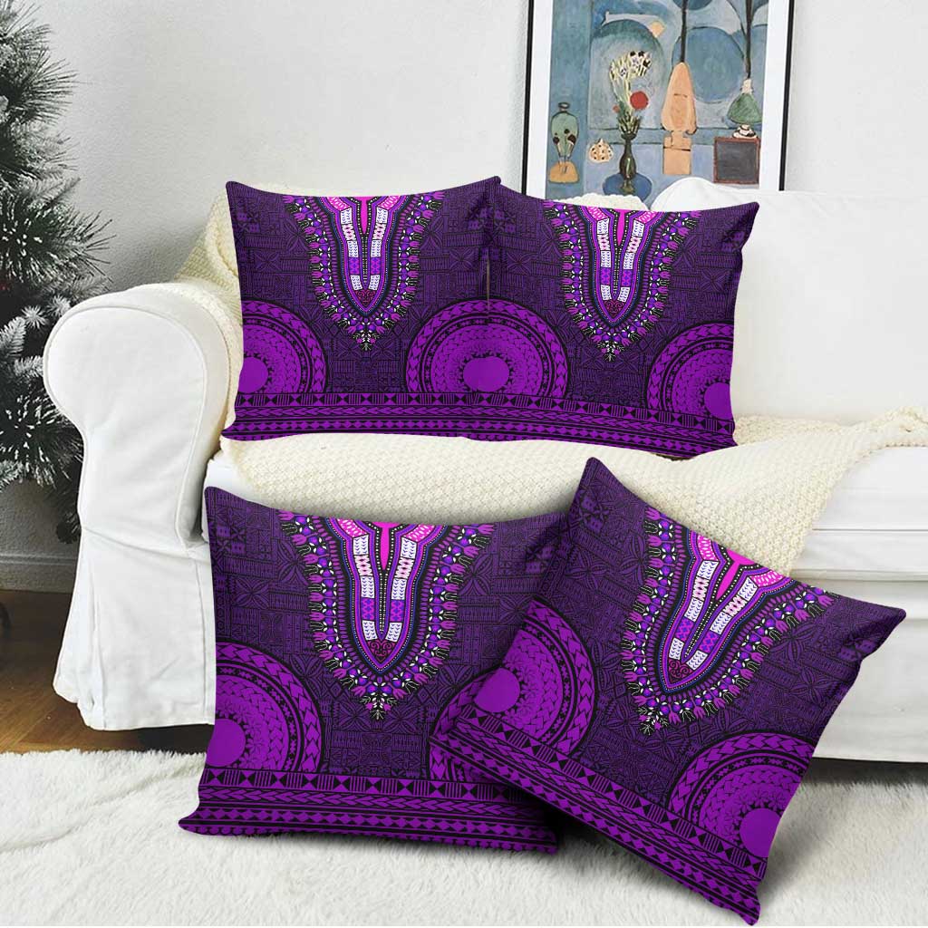 Purple Dashiki and Tapa Pattern Pillow Cover Africa-Polynesia Together Culture