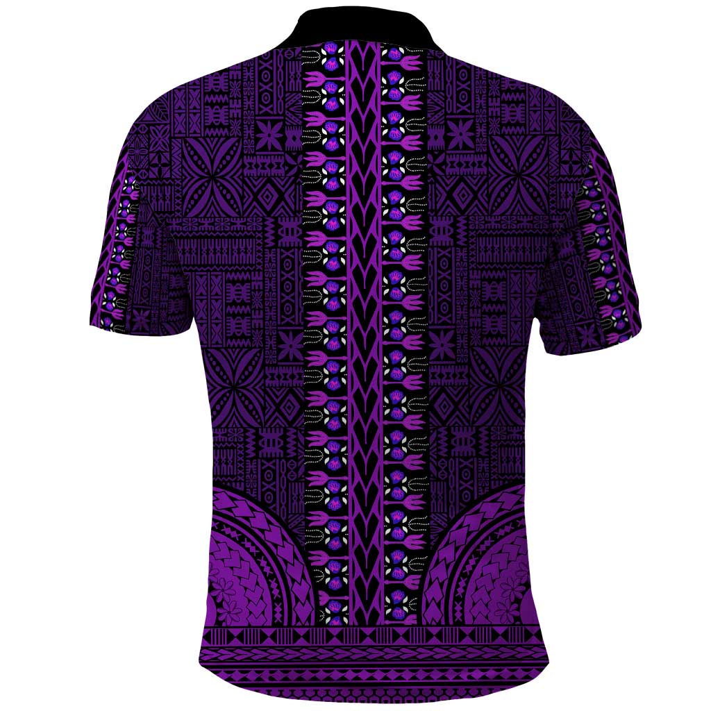 Purple Dashiki and Tapa Pattern Polo Shirt Africa-Polynesia Together Culture
