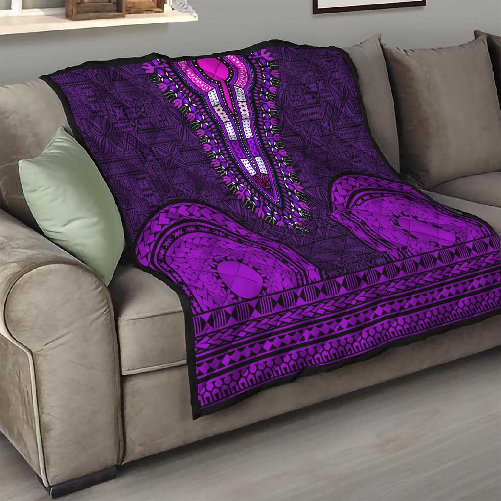 Purple Dashiki and Tapa Pattern Quilt Africa-Polynesia Together Culture