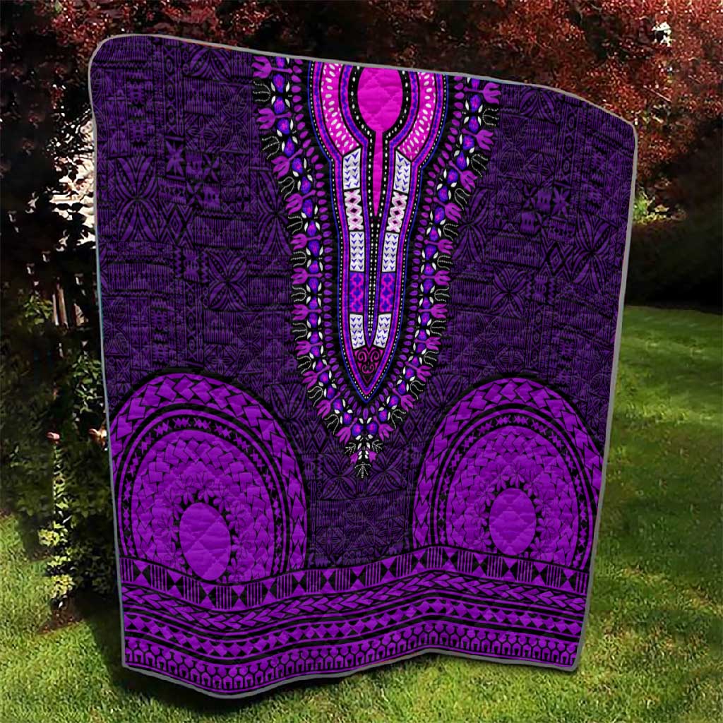 Purple Dashiki and Tapa Pattern Quilt Africa-Polynesia Together Culture
