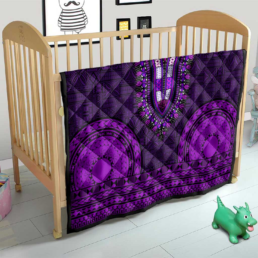 Purple Dashiki and Tapa Pattern Quilt Africa-Polynesia Together Culture