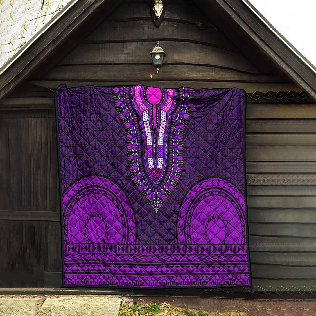 Purple Dashiki and Tapa Pattern Quilt Africa-Polynesia Together Culture