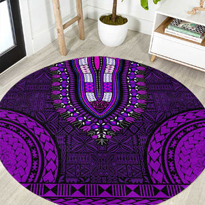 Purple Dashiki and Tapa Pattern Round Carpet Africa-Polynesia Together Culture