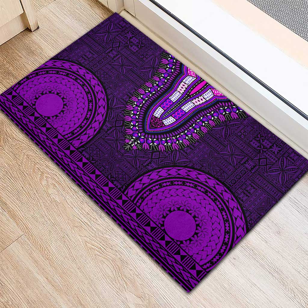 Purple Dashiki and Tapa Pattern Rubber Doormat Africa-Polynesia Together Culture