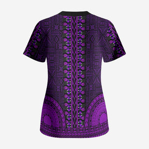 Purple Dashiki and Tapa Pattern Scrub Top Africa-Polynesia Together Culture