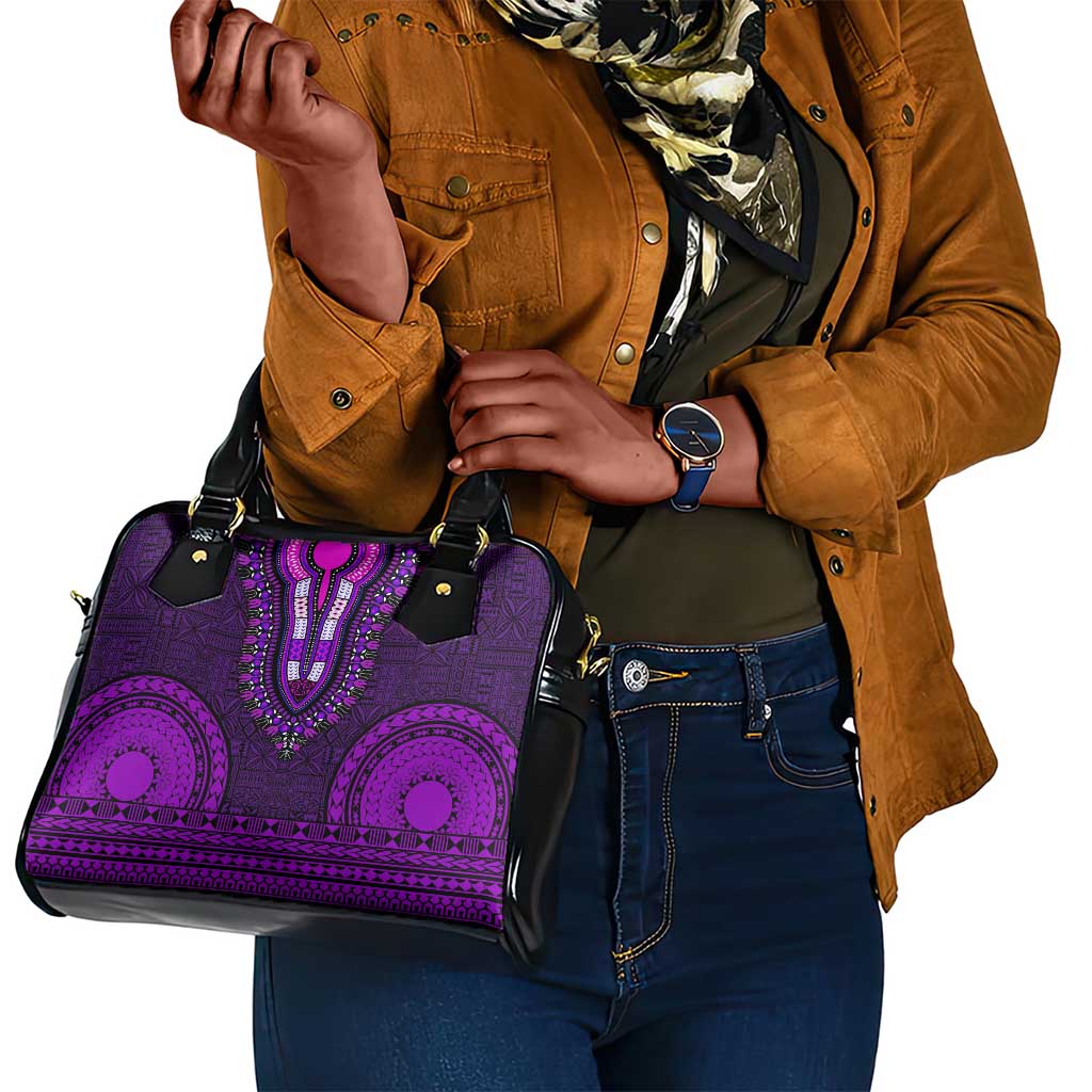 Purple Dashiki and Tapa Pattern Shoulder Handbag Africa-Polynesia Together Culture