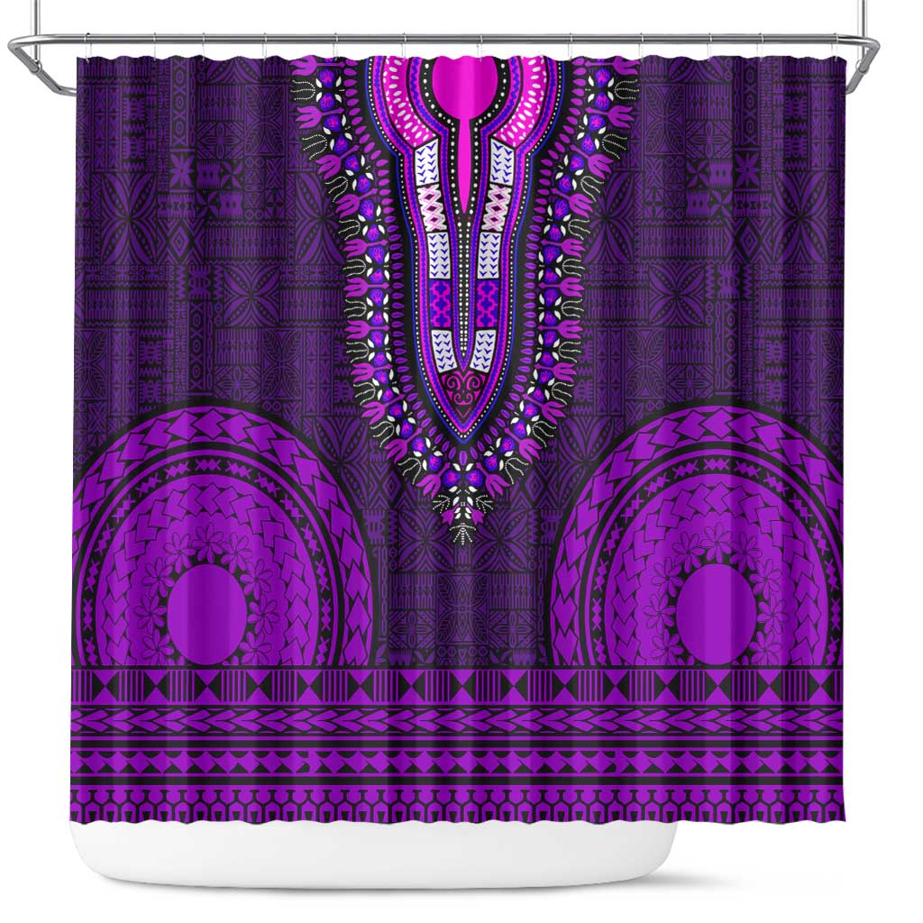 Purple Dashiki and Tapa Pattern Shower Curtain Africa-Polynesia Together Culture
