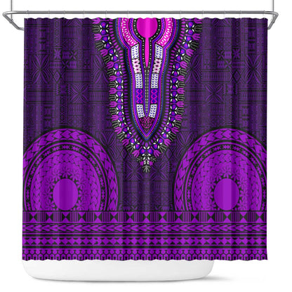 Purple Dashiki and Tapa Pattern Shower Curtain Africa-Polynesia Together Culture