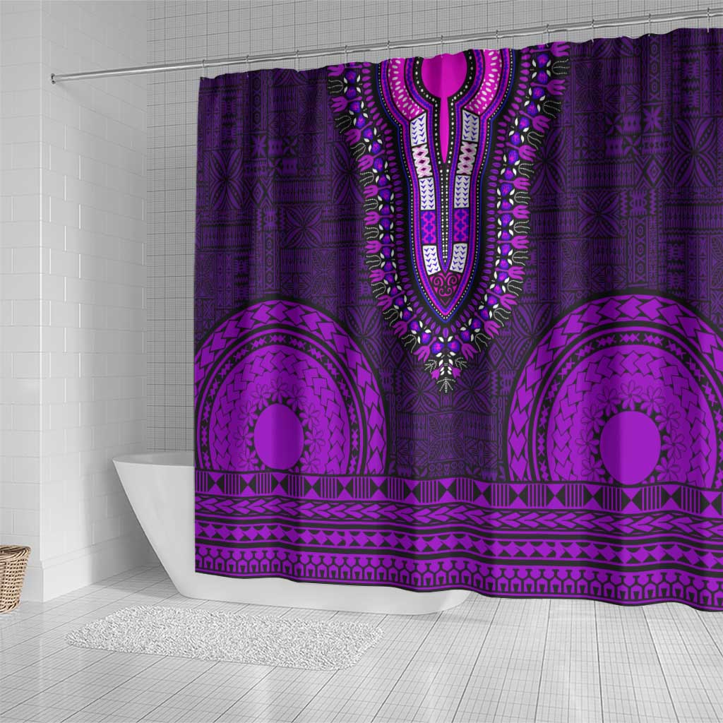 Purple Dashiki and Tapa Pattern Shower Curtain Africa-Polynesia Together Culture