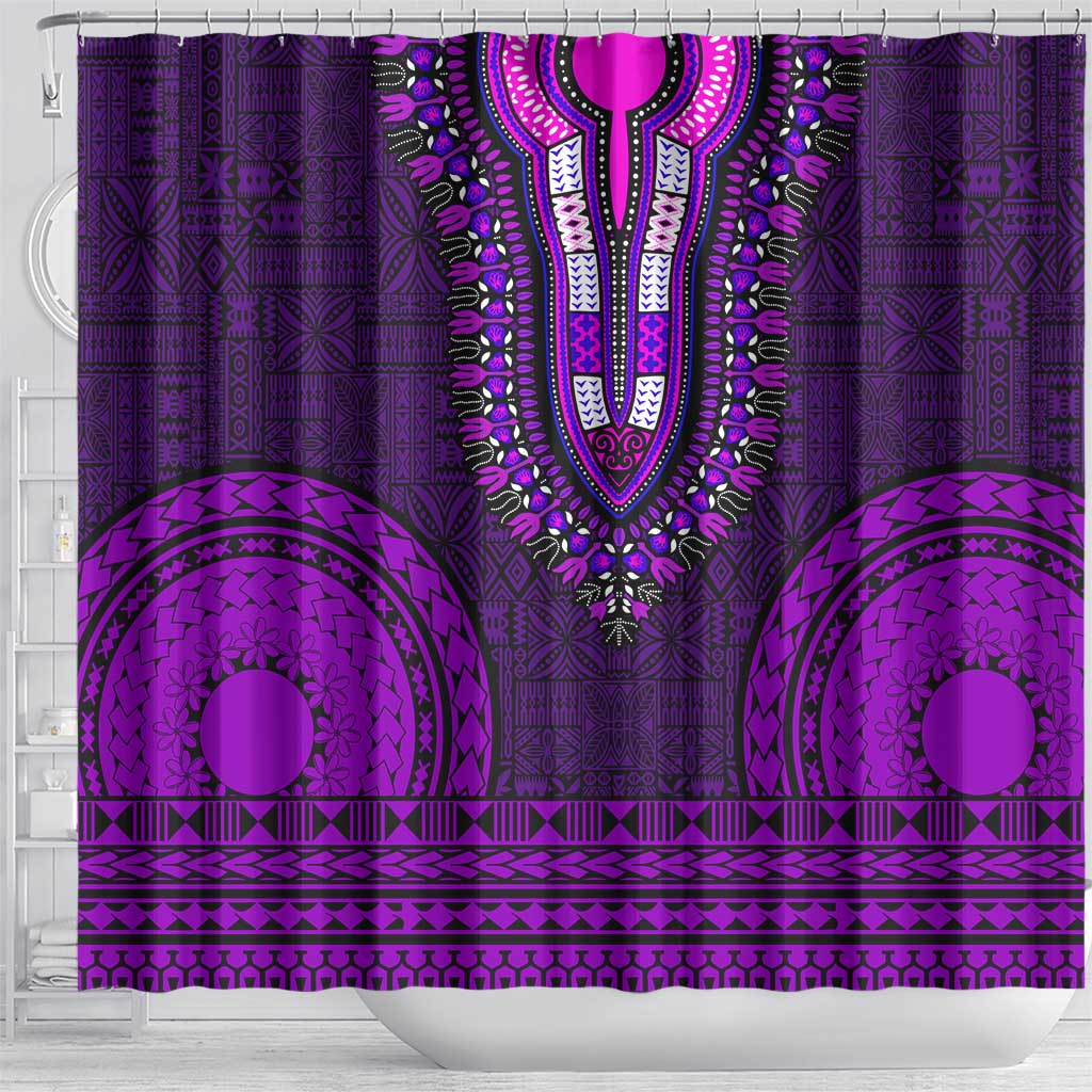 Purple Dashiki and Tapa Pattern Shower Curtain Africa-Polynesia Together Culture