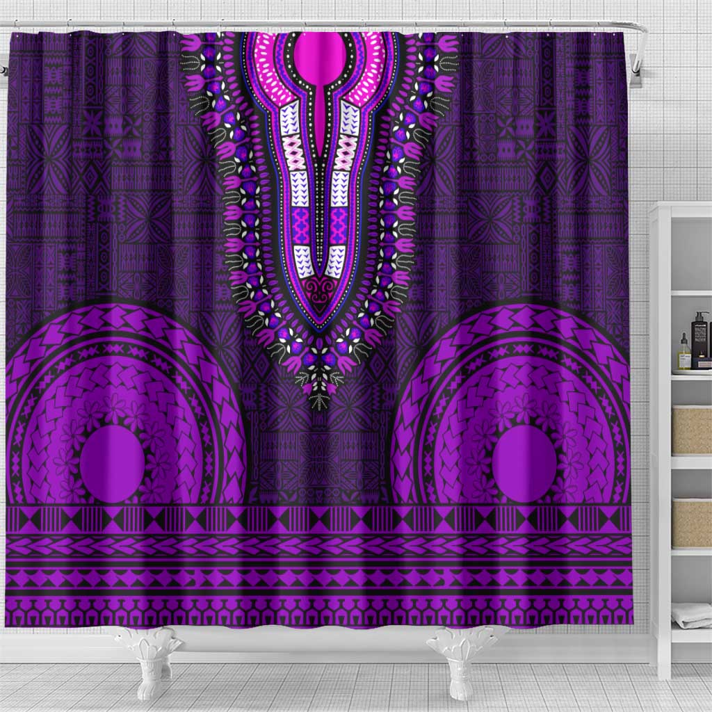 Purple Dashiki and Tapa Pattern Shower Curtain Africa-Polynesia Together Culture