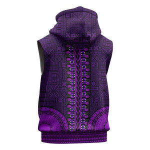 Purple Dashiki and Tapa Pattern Sleeveless Hoodie Africa-Polynesia Together Culture - African Pride
