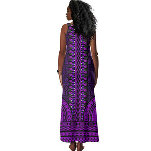 Purple Dashiki and Tapa Pattern Tank Maxi Dress Africa-Polynesia Together Culture