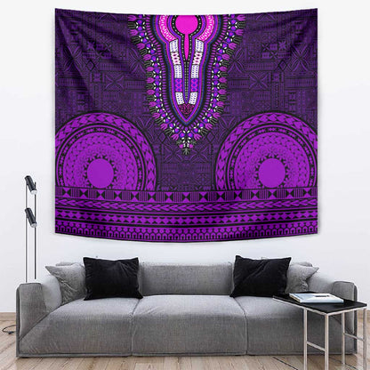 Purple Dashiki and Tapa Pattern Tapestry Africa-Polynesia Together Culture