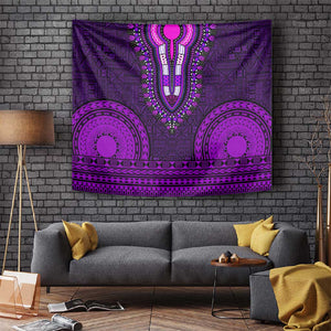 Purple Dashiki and Tapa Pattern Tapestry Africa-Polynesia Together Culture