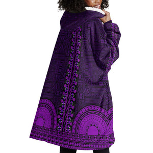 Purple Dashiki and Tapa Pattern Wearable Blanket Hoodie Africa-Polynesia Together Culture