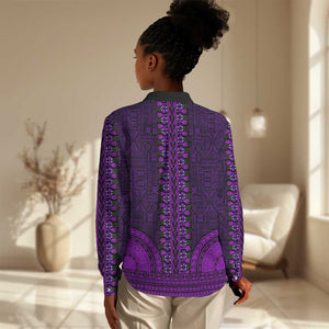 Purple Dashiki and Tapa Pattern Women Casual Shirt Africa-Polynesia Together Culture LT9