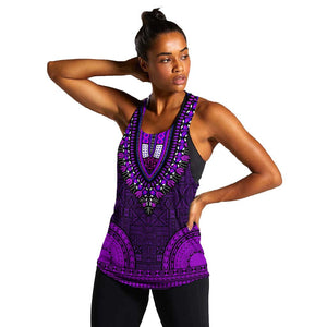Purple Dashiki and Tapa Pattern Women Racerback Tank Africa-Polynesia Together Culture