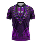 Purple Dashiki and Tapa Pattern Zipper Polo Shirt Africa-Polynesia Together Culture