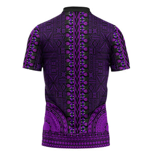 Purple Dashiki and Tapa Pattern Zipper Polo Shirt Africa-Polynesia Together Culture