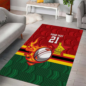 Custom Africa Cricket Zimbabwe Area Rug The Chevrons Cricket Ball Fire - African Pride