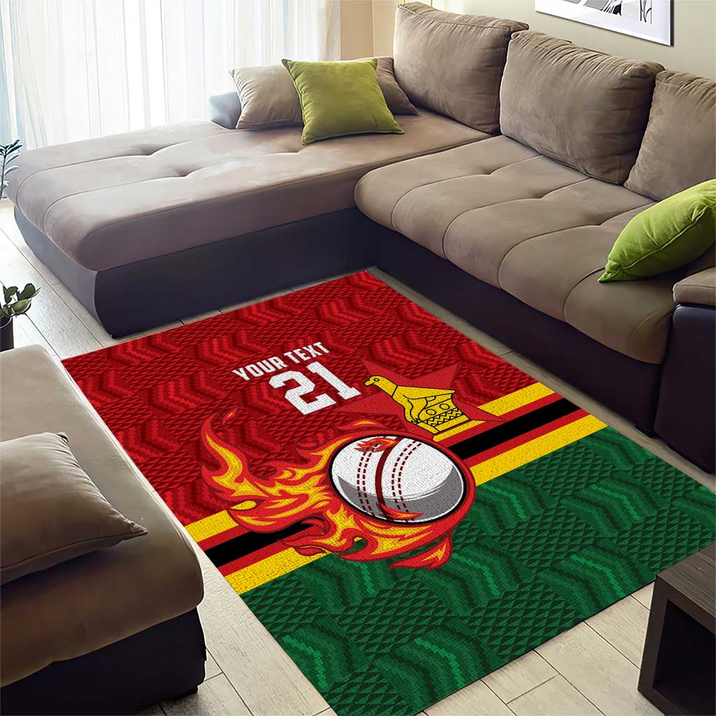 Custom Africa Cricket Zimbabwe Area Rug The Chevrons Cricket Ball Fire - African Pride