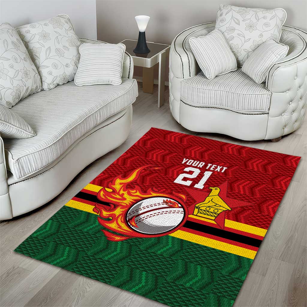 Custom Africa Cricket Zimbabwe Area Rug The Chevrons Cricket Ball Fire - African Pride