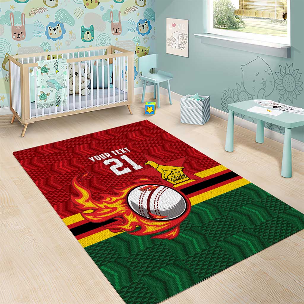 Custom Africa Cricket Zimbabwe Area Rug The Chevrons Cricket Ball Fire - African Pride