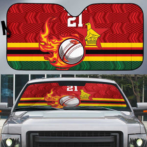Custom Africa Cricket Zimbabwe Auto Sun Shade The Chevrons Cricket Ball Fire