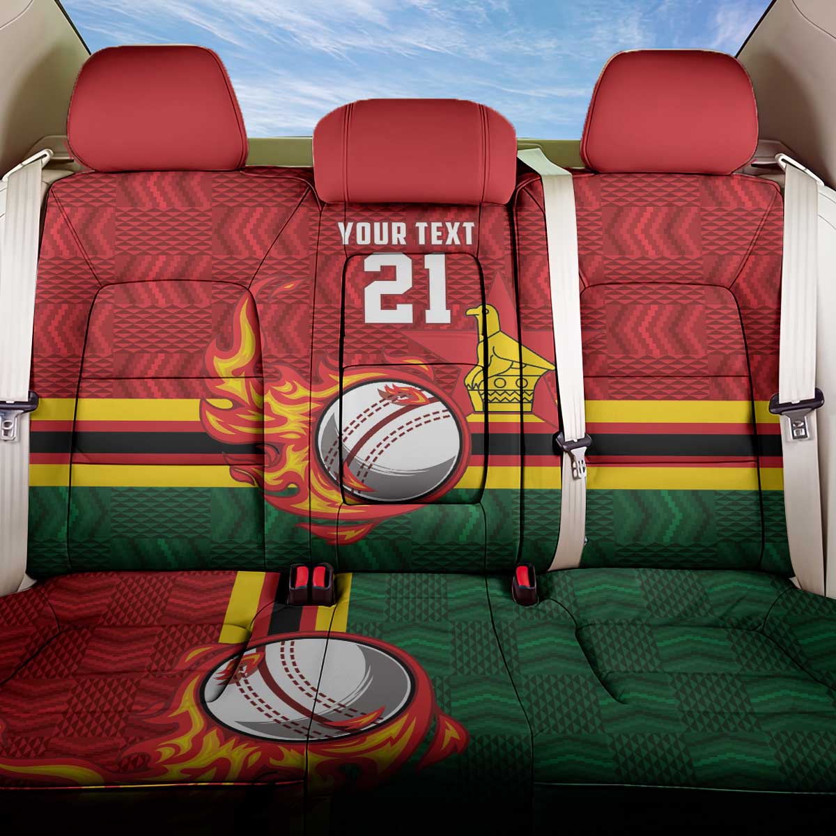 Custom Africa Cricket Zimbabwe Back Car Seat Cover The Chevrons Cricket Ball Fire - African Pride