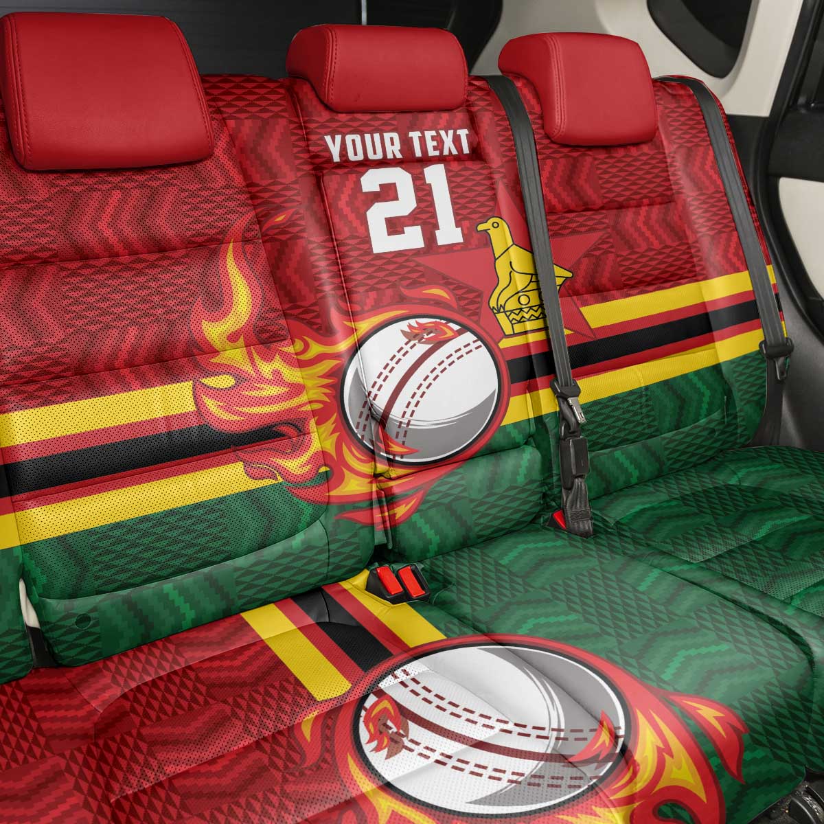 Custom Africa Cricket Zimbabwe Back Car Seat Cover The Chevrons Cricket Ball Fire - African Pride