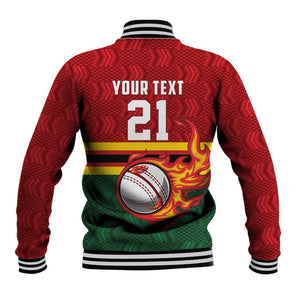 Custom Africa Cricket Zimbabwe Baseball Jacket The Chevrons Cricket Ball Fire - African Pride