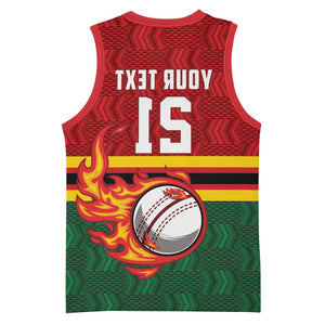 Custom Africa Cricket Zimbabwe Basketball Jersey The Chevrons Cricket Ball Fire - African Pride