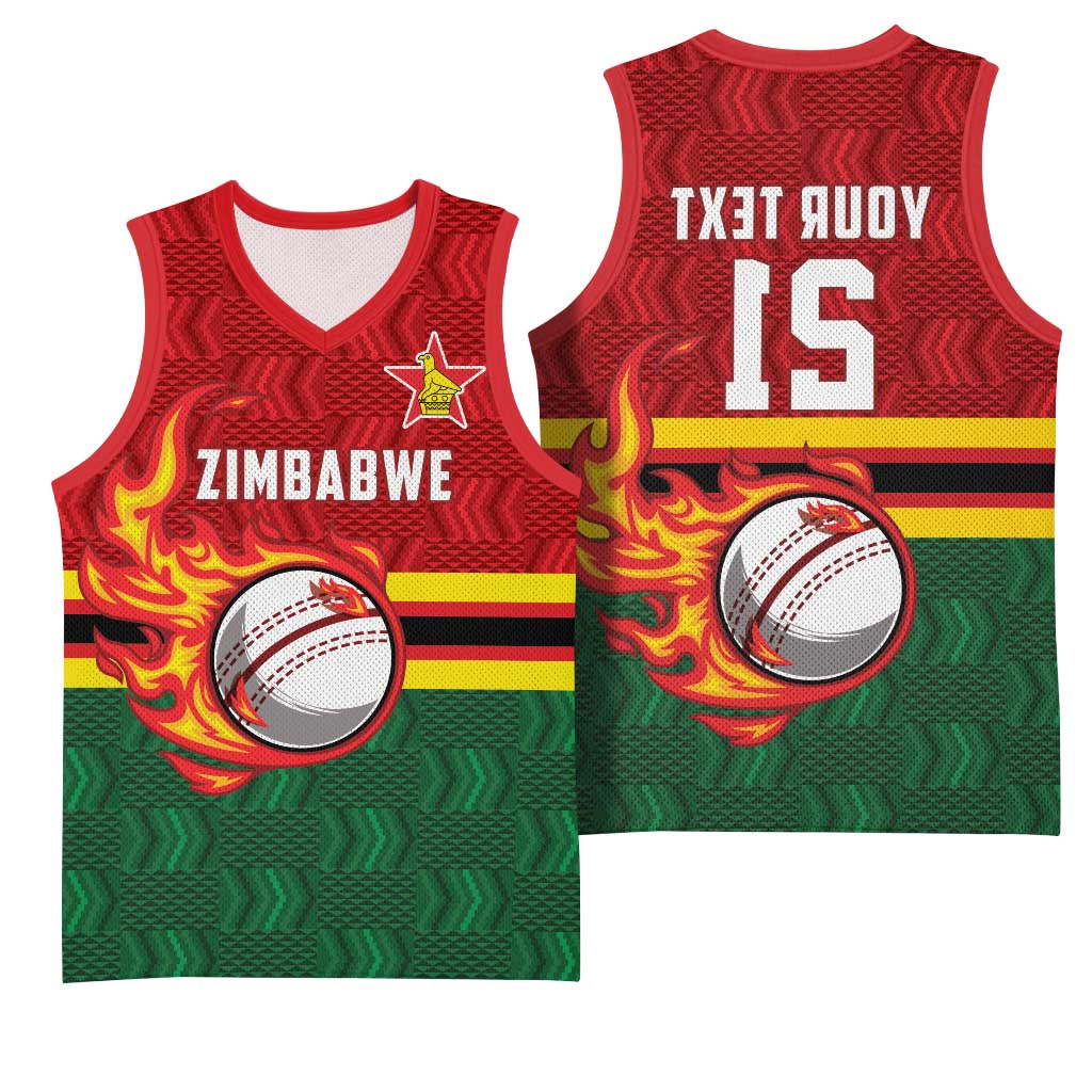 Custom Africa Cricket Zimbabwe Basketball Jersey The Chevrons Cricket Ball Fire - African Pride