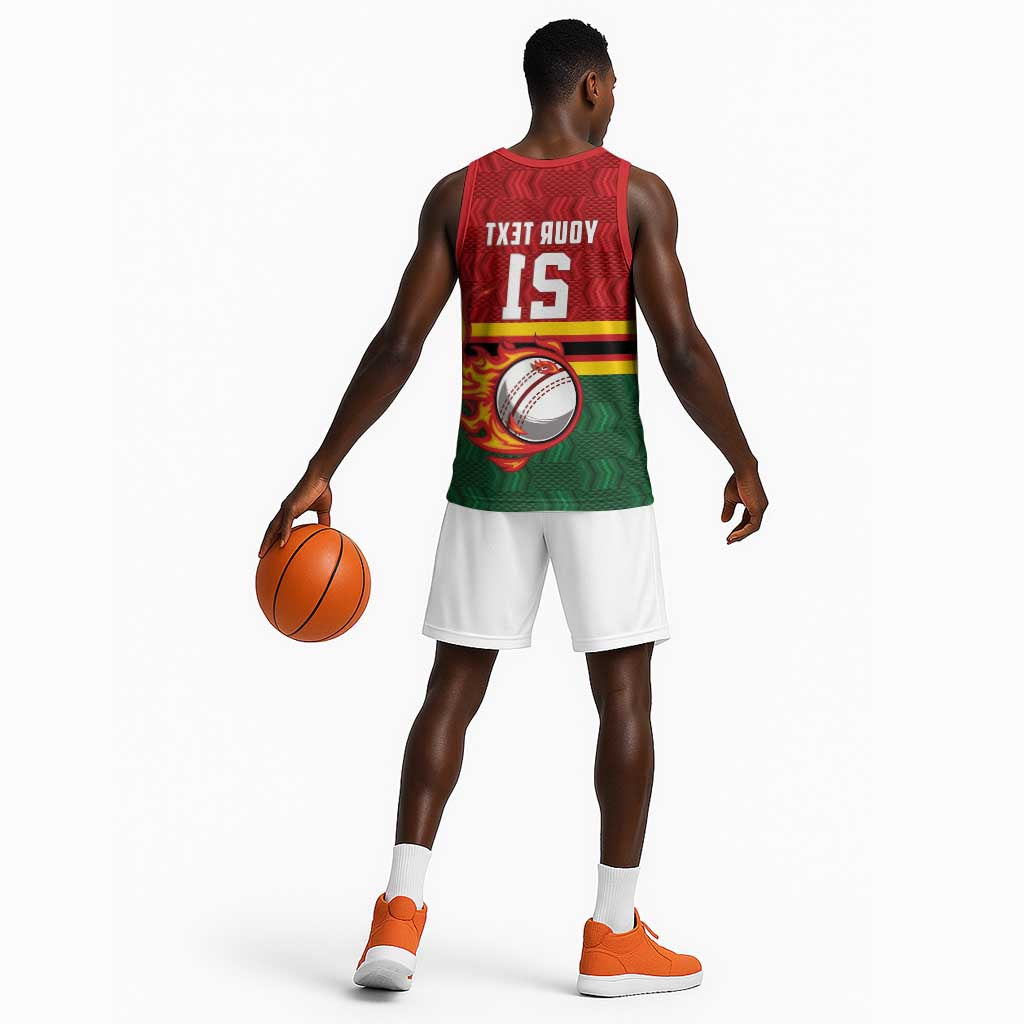 Custom Africa Cricket Zimbabwe Basketball Jersey The Chevrons Cricket Ball Fire - African Pride