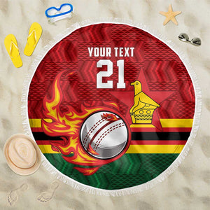 Custom Africa Cricket Zimbabwe Beach Blanket The Chevrons Cricket Ball Fire - African Pride