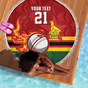 Custom Africa Cricket Zimbabwe Beach Blanket The Chevrons Cricket Ball Fire - African Pride