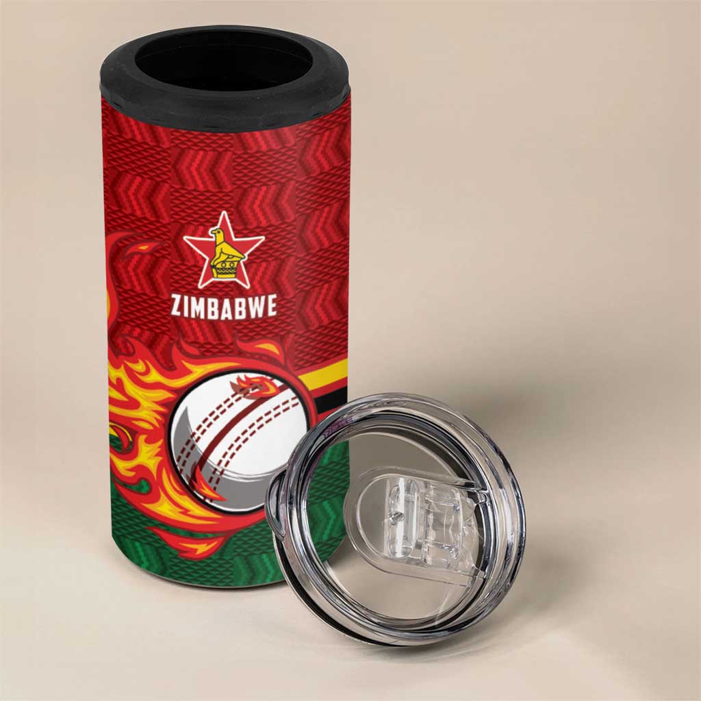 Custom Africa Cricket Zimbabwe 4 in 1 Can Cooler Tumbler The Chevrons Cricket Ball Fire - African Pride