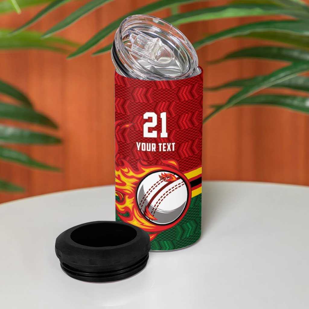 Custom Africa Cricket Zimbabwe 4 in 1 Can Cooler Tumbler The Chevrons Cricket Ball Fire - African Pride