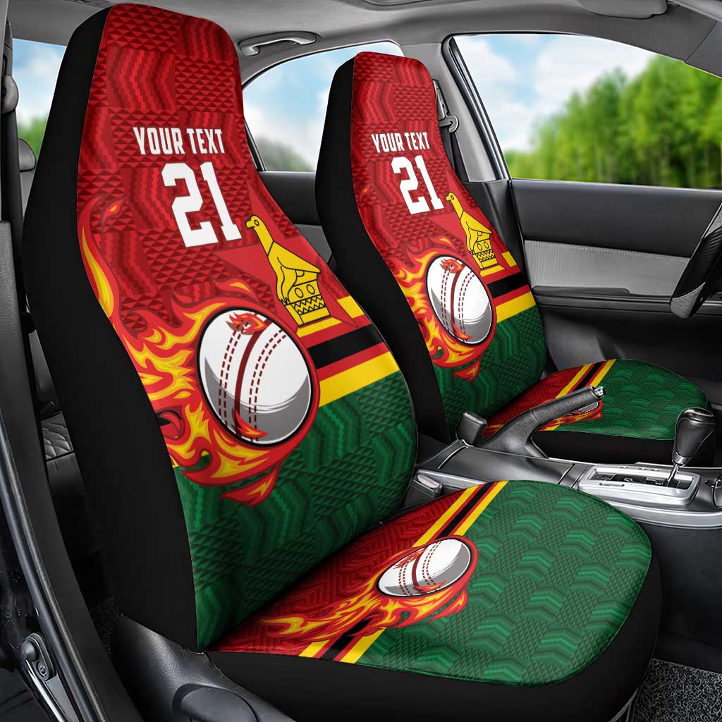 Custom Africa Cricket Zimbabwe Car Seat Cover The Chevrons Cricket Ball Fire - African Pride