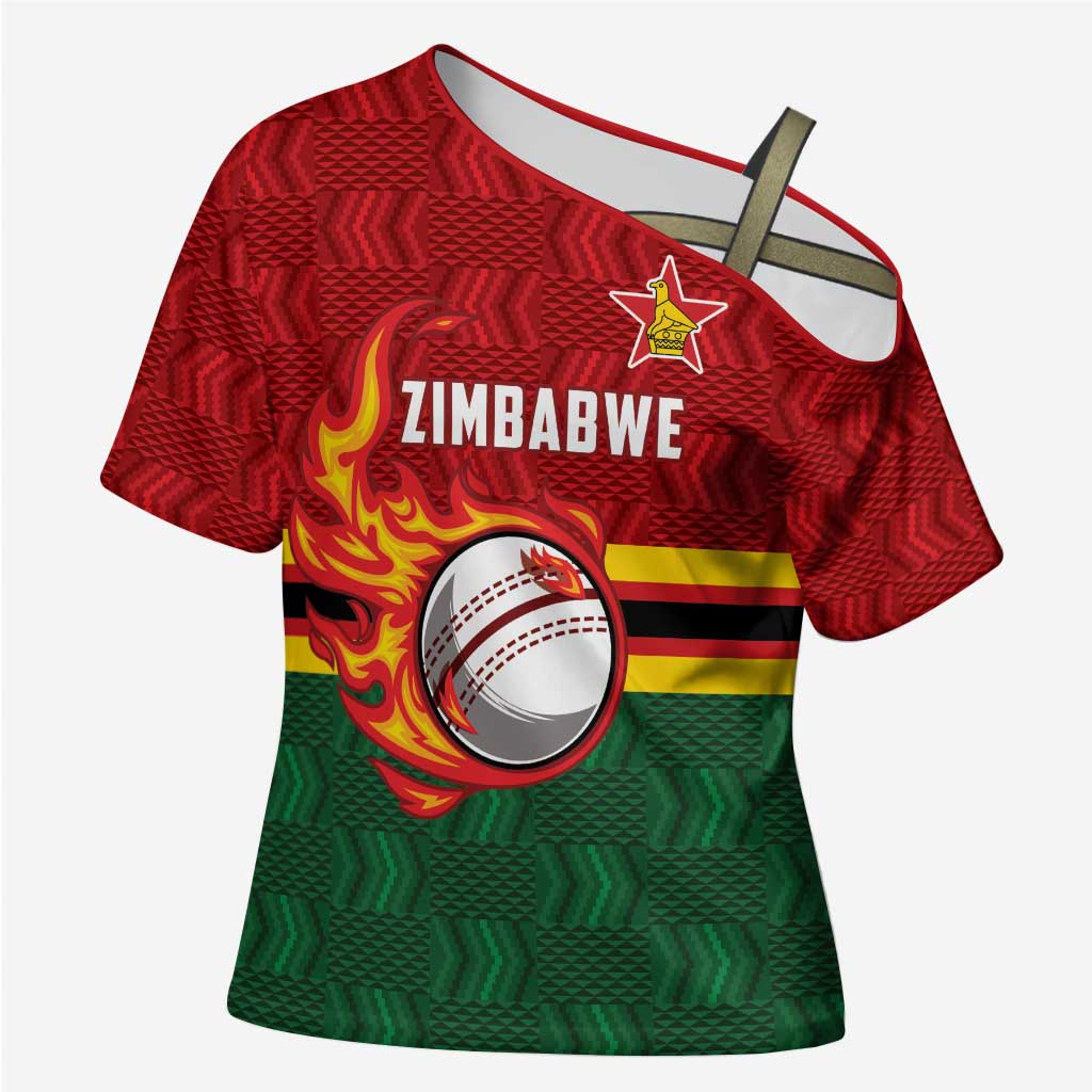 Custom Africa Cricket Zimbabwe Cross Shoulder Shirt The Chevrons Cricket Ball Fire