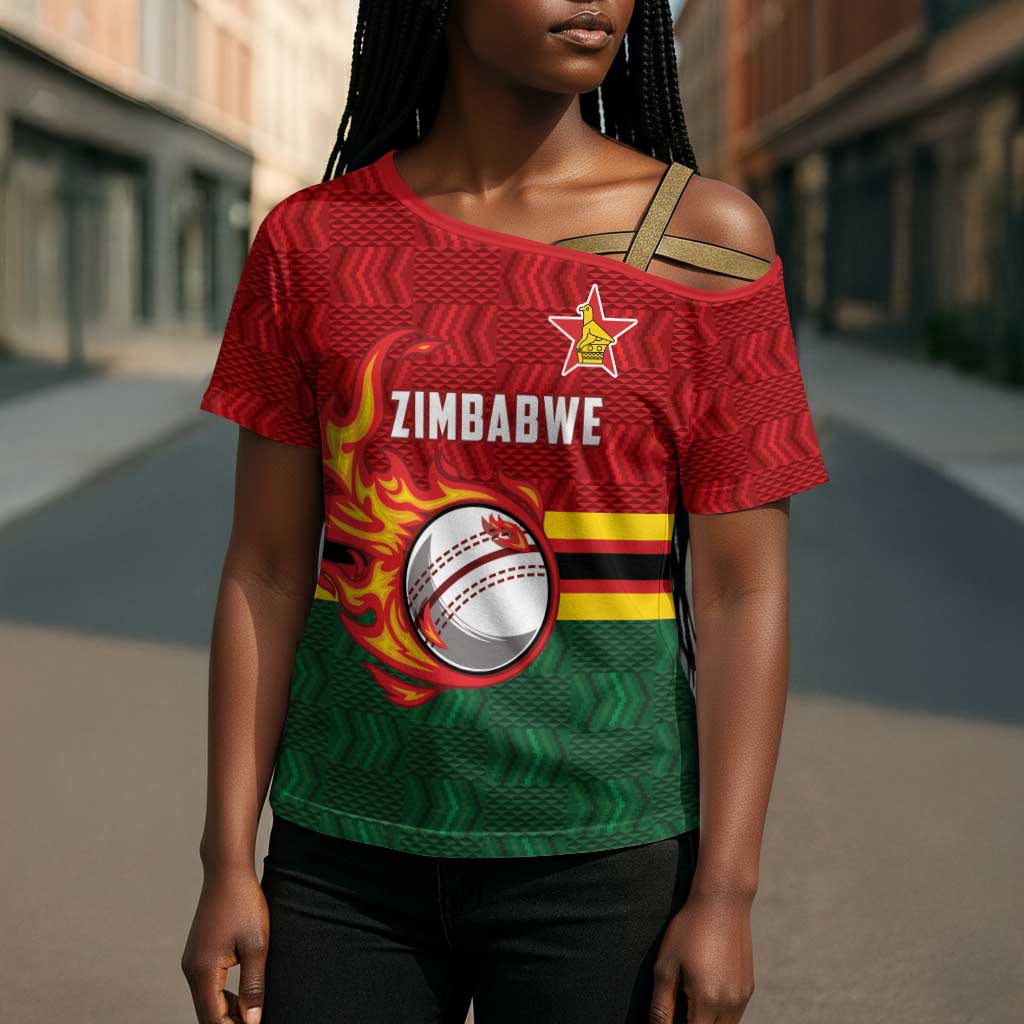 Custom Africa Cricket Zimbabwe Cross Shoulder Shirt The Chevrons Cricket Ball Fire